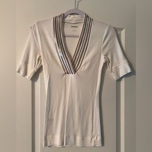 Express white top with sequined v neck